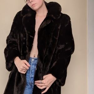 Black vintage vegan fur coat
